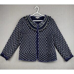 Quilted Jacket Women's S/M Blue Geometric Open Pompoms Sequins World Market